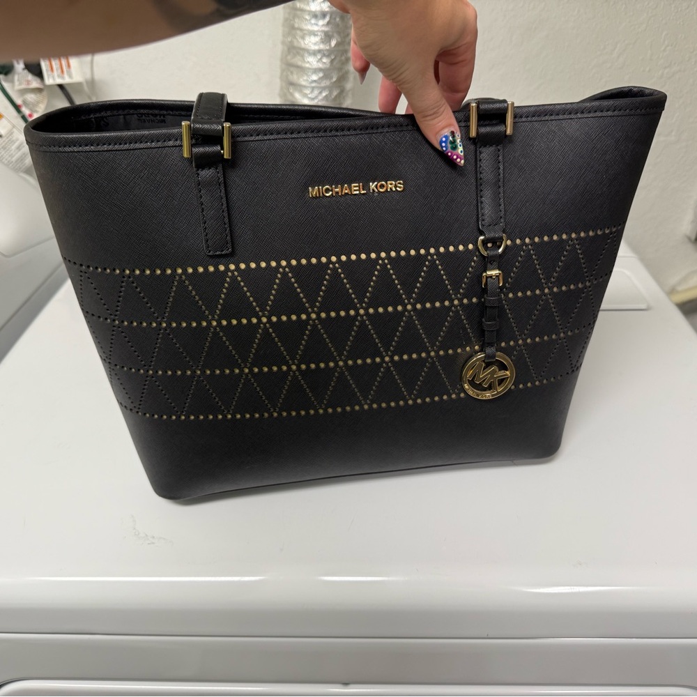 Michael Kors Black Tote with Gold Detailing